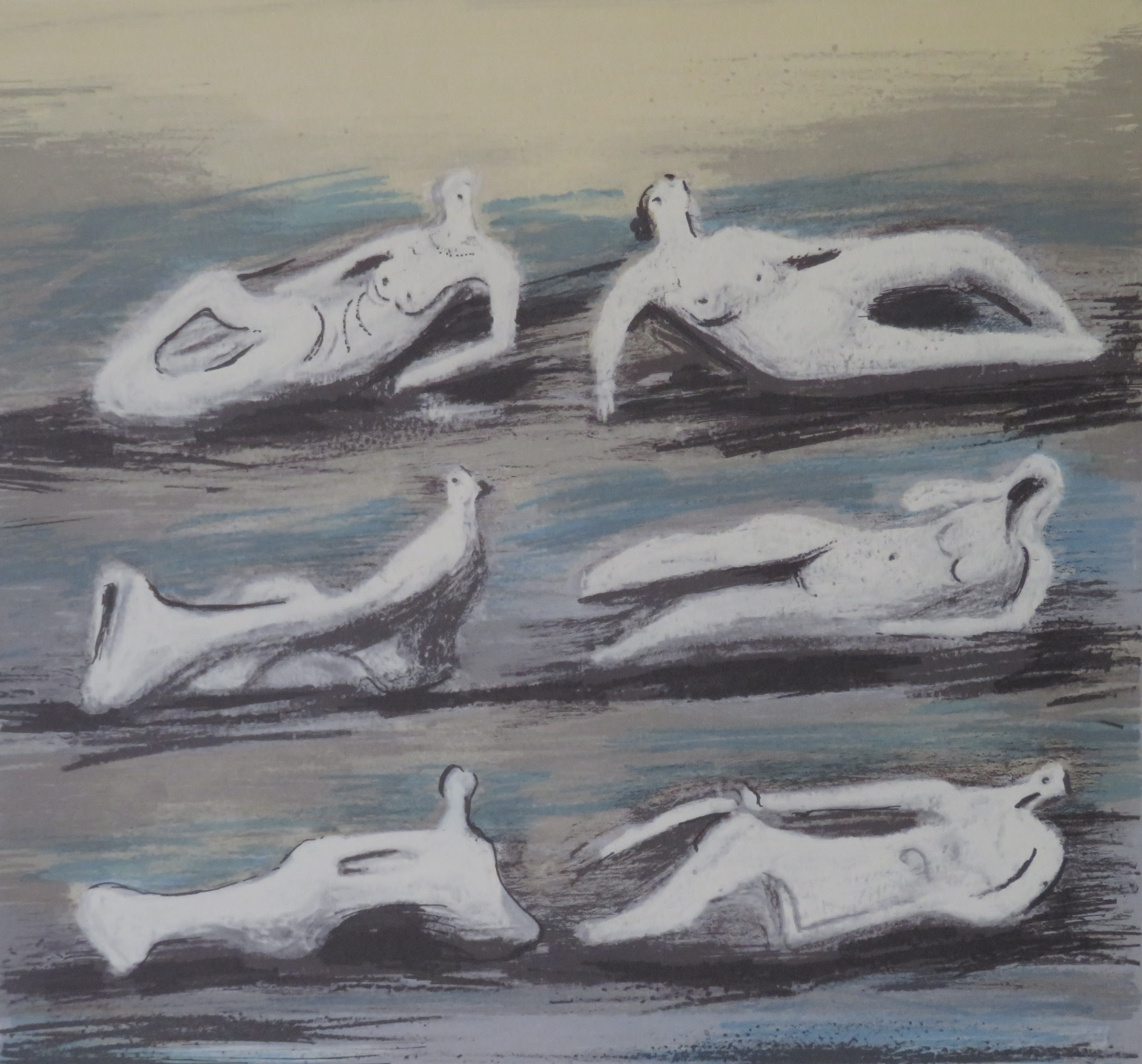 Six Reclining Figures Blue Background, Henry Moore, lithograph